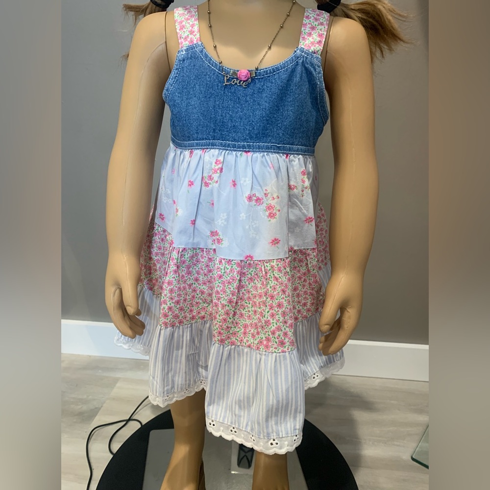 Zoey 2T Blue Jean & Floral Dress